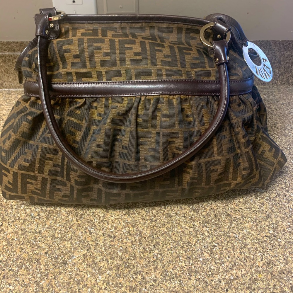 Authentic Fendi Brown Zucca Canvas shoulder bag
